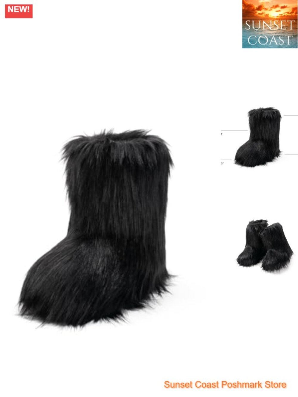 Faux Fur Boots Furry Fluffy Round Toe Snow Winter Mid-Calf